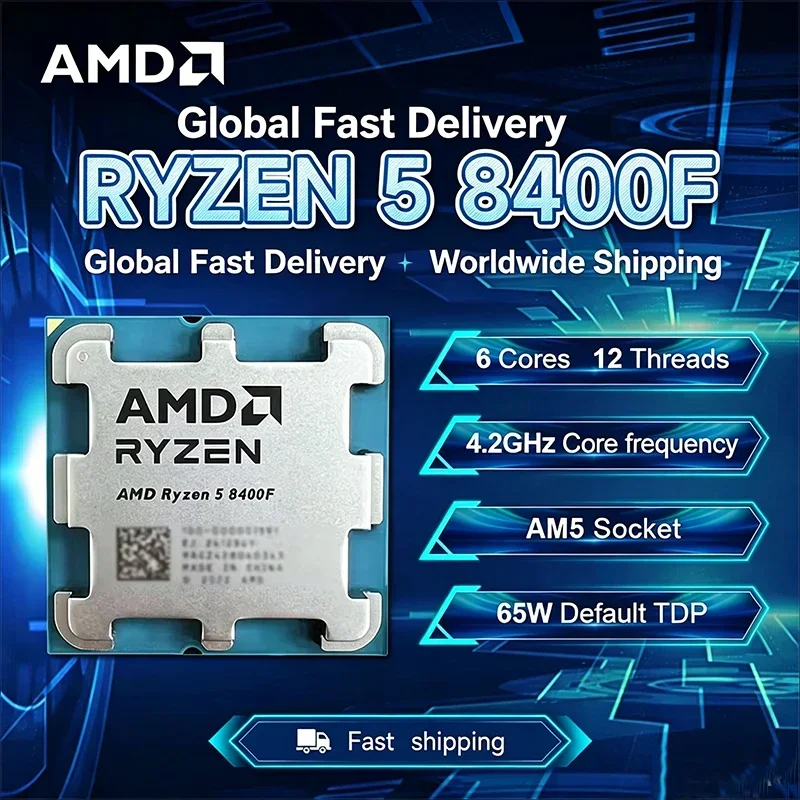 NEW AMD Ryzen 5 8400F 4.2GHz 4NM L3=16M Processor 65W Socket AM5 6-Core 12-Thread R5 8400F DDR5 but Without Fan Loose Pie