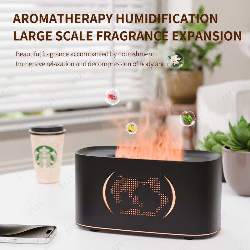 Map Flame Humidification Aromatherapy Machine Color Gradient Flame Aromatherapy Diffuser USB Home Aromatherapy Machine