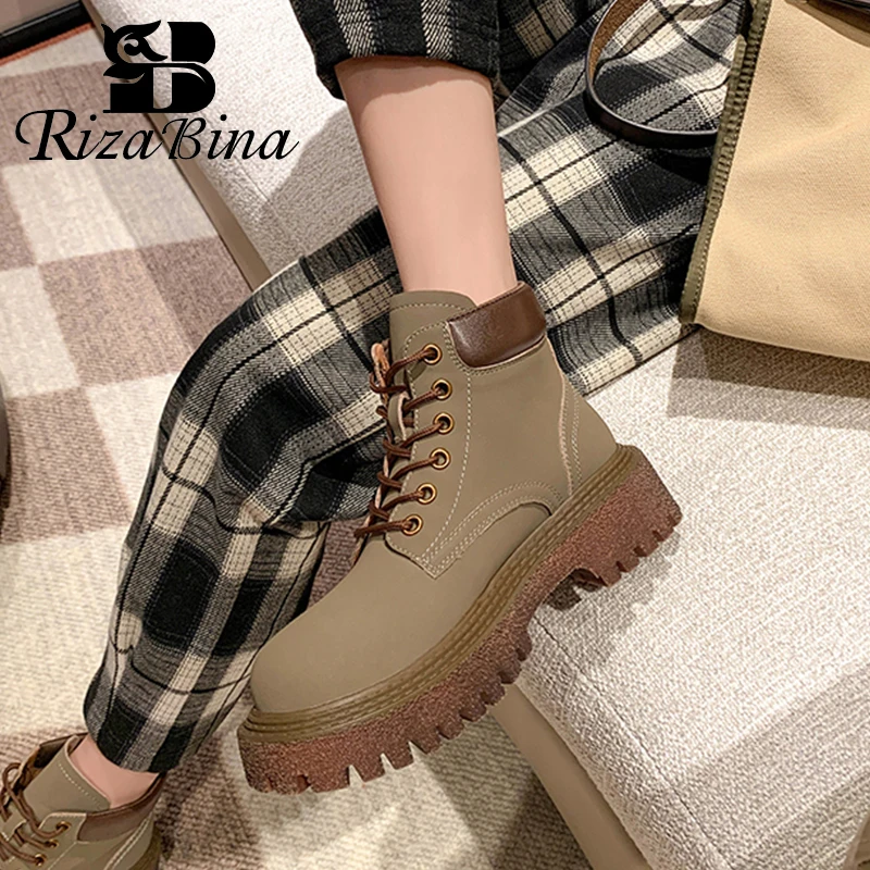 

RIZABINA New Arrival Women Short Boots Real Leather Chunky Hot Winter Shoes For Woman Fashion Daily Shoes Footwear Size 34-39