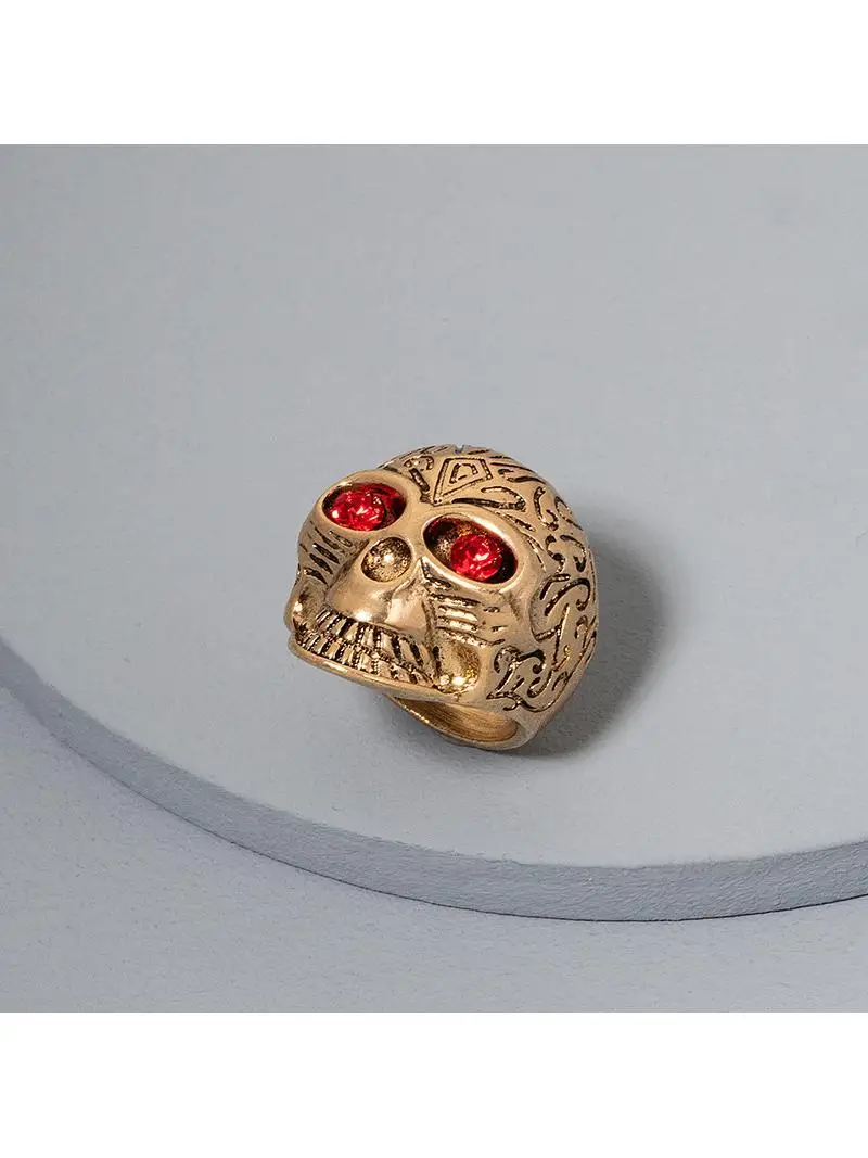 

Новое мужское кольцо в стиле панк, винтажное, с инкрустацией бриллиантами, в виде скелета, массивное, трендовое, из сплава, модное украшение