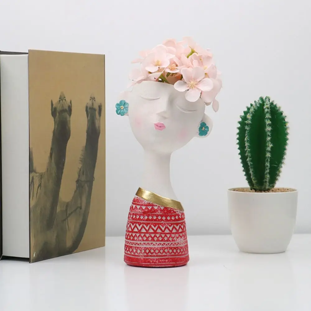 กระถางดอกไม้รูปหน้าสาวน้อยน่ารัก งานศิลปะทำมือจากเรซิ่น กระถางดอกไม้จำลองขนาดเล็กสำหรับตกแต่งสวน