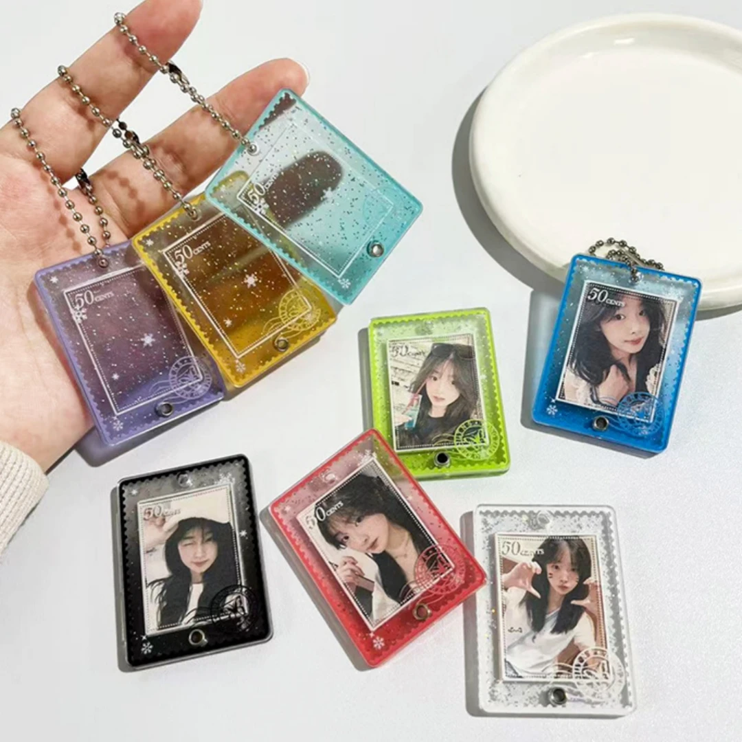 Creative Stamps Photo Frame Keychain Acrylic 1 Inch Photo Card Holder Organizer Idol Photo Storage Pendant Slide Card Case
