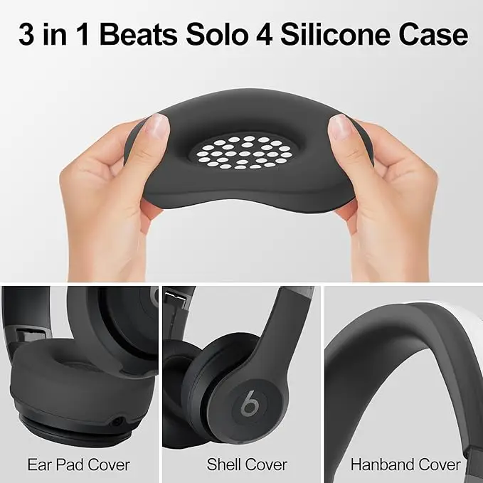 【3 in 1】 Solo 4 Silikonhüllen-Set, kratzfeste Ohrpolsterabdeckung/Hüllenabdeckung/Kopfbandabdeckung für Beats Solo 4 Kopfhörer – Detail 4