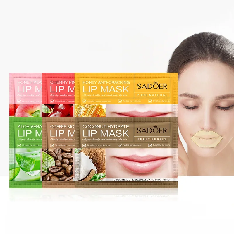 Mascarilla de labios nutritiva, serie de frutas aleatorias, mejora la sequedad, embotamiento, miel, antigrietas, hidratante, películas de labios tiernas, cuidado de los labios, 5 uds.