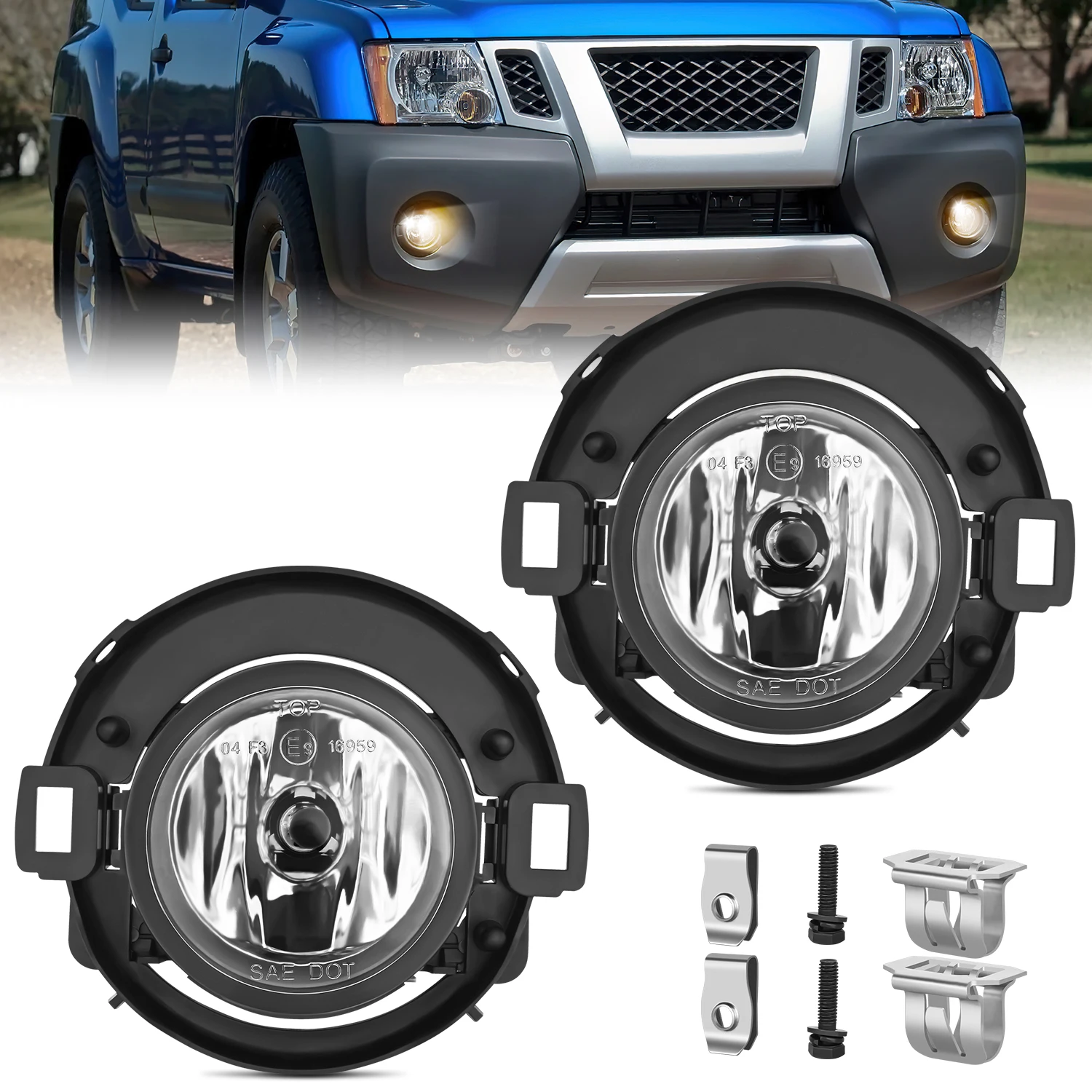 Nilight Fog Light Assembly Compatible with 2010-2019 Nissan Frontier | 2005 2006 2007 2008 2009 2010 2011 2012 2013 2014 2015 Xterra Plastic Bumper Driving Lamps Driver and Passenger Side