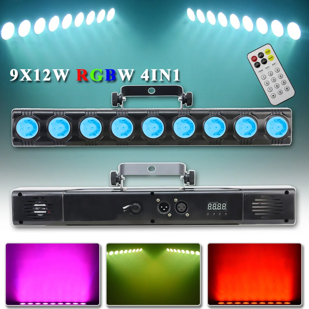 

Светодиодный 9x12 Вт RGBW 4в1 барный сценический светильник с эффектом стробоскопа, дистанционное управление для Dj Disco, украшение для вечеринки в помещении, настенное освещение