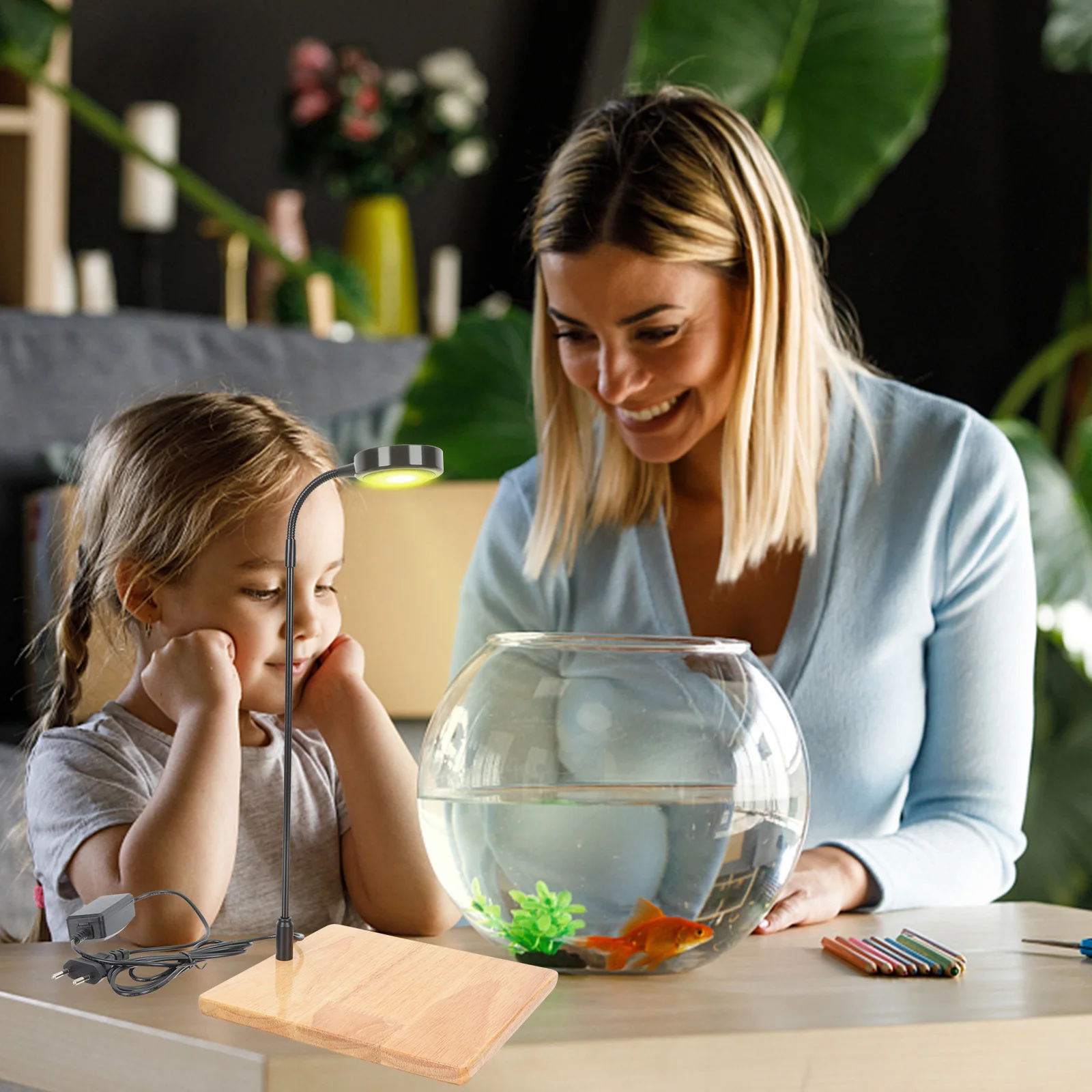 

Aquarium Light 3W Mini Fish Tank Lamp with Wooden Base LED Plant Grow Light for Nano Aquarium Day Night Lighting