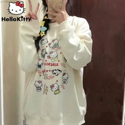 Sanrio Hello Kitty Cute Cartoon Long Sleeve Sweater For Female Students Fashion Round Neck Hoodie Kawaii Harajuku Streetwear Y2k