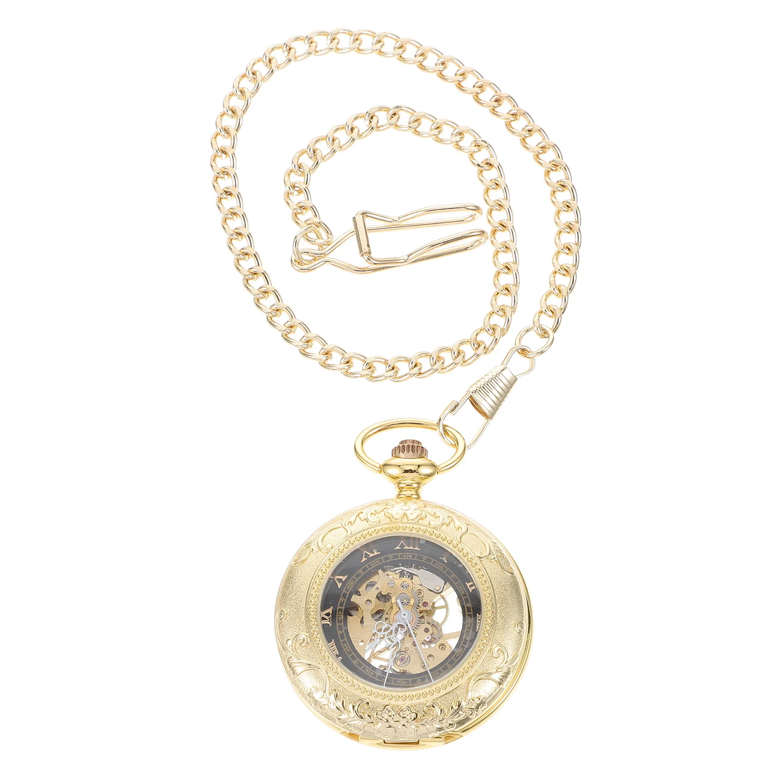 Mechanical Pocket Watch Vintage Zinc Alloy Roman Numerals Clock Necklace for Men Steampunk Lightweight Gift Birthday