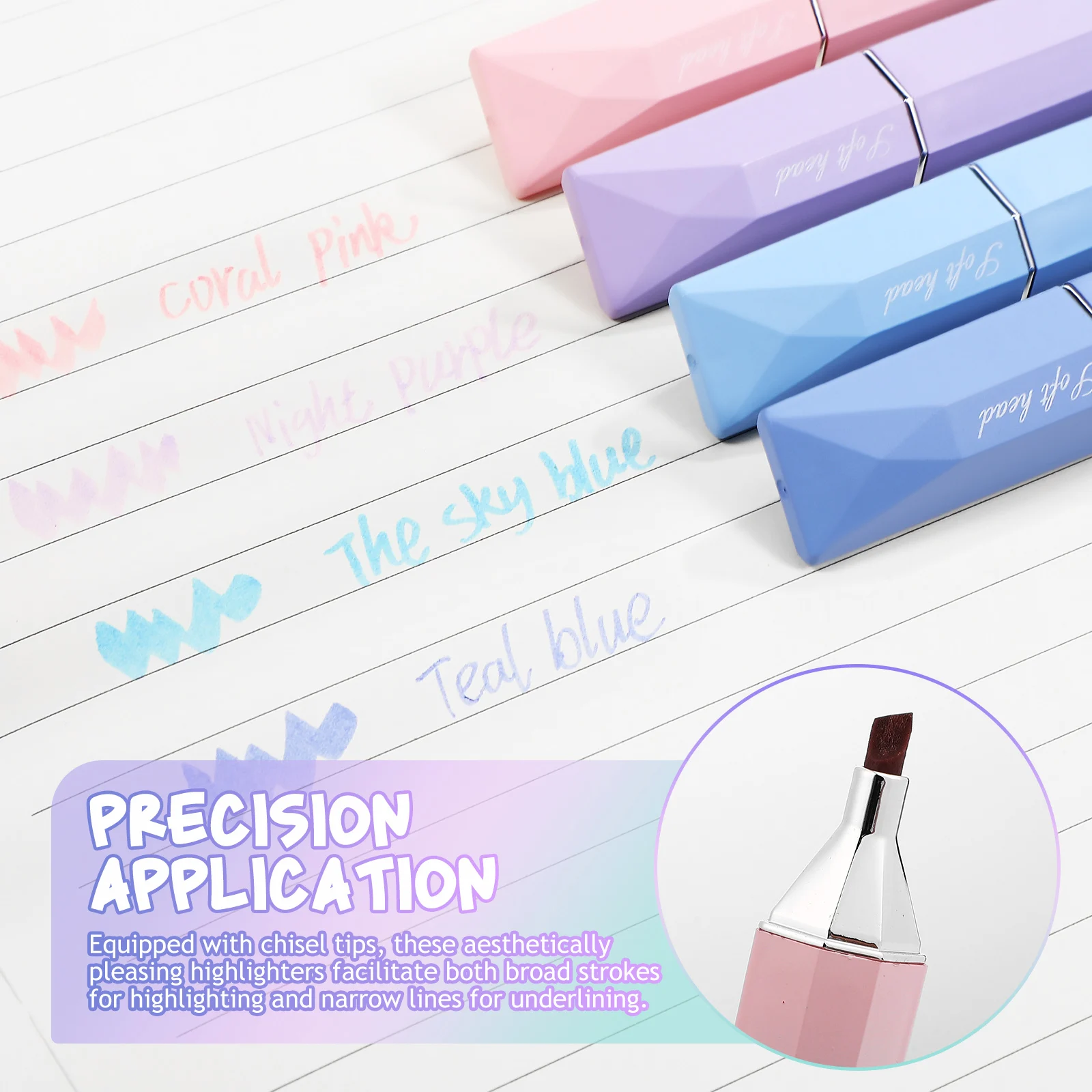 

4 Pcs Highlighter Pens Pastel Colors Chisel Tip No Bleed Office Colored Marking Study Ultraviolet Annotation Supplies