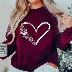 Christmas Snowflake Sweatshirt Snow Flake Heart Hoodie Cozy Winter Sweater Christmas Holiday Family Shirts Xmas Sweatshirts Gift