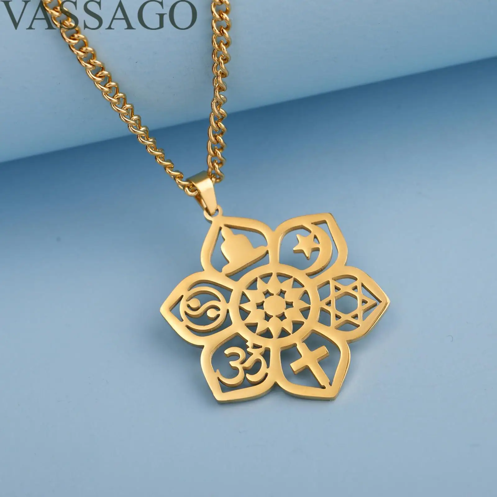 Coexist Lotus Flower Necklace Om Cross Star Moon Star of David Yin Yang Yoga Pendant Necklace Religious Spiritual Jewelry Gift