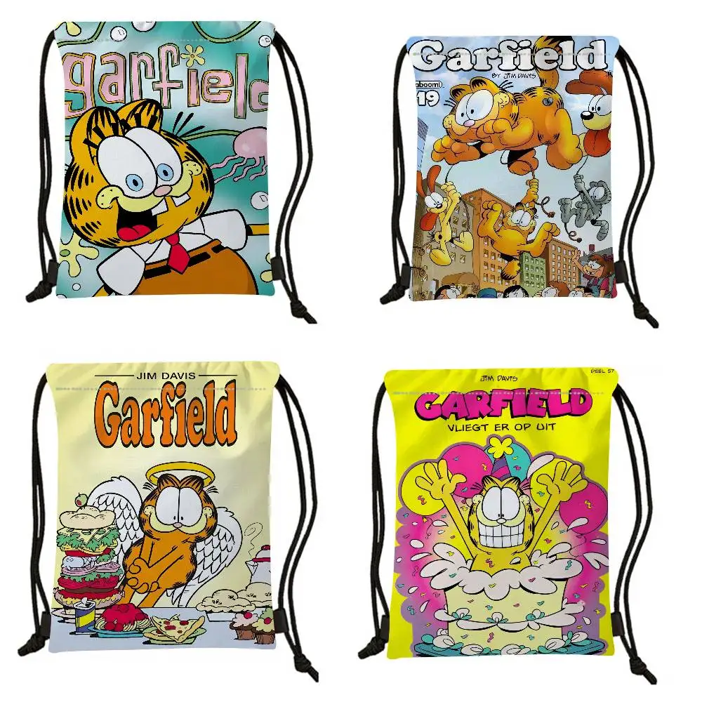 Anime G-Garfields Cat Cartoon Drawstring Bags Sports Backpack Gym Sackpack String Bag for Yoga