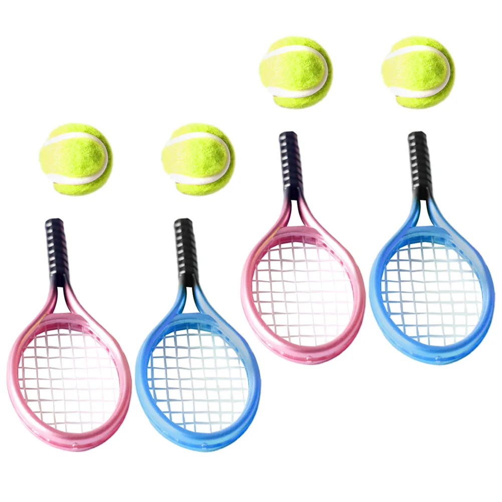 Gesimuleerde Tennis Mini Speelgoed Huis Decor Desktop Racket Accessoires Versieren Decoratieve Plastic Miniatuur en Bal Ornament