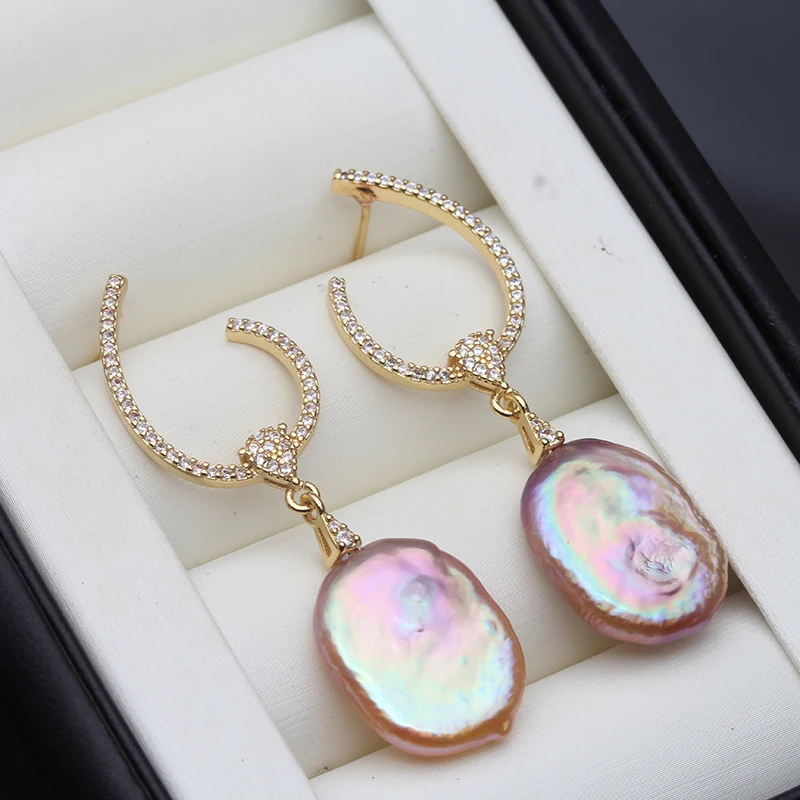

Wedding Natural Freshwater White Bridal Pearl Earrings Jewelry,Cultured Big Baroque Pearl Earring Drop Wife Mother Birthday Gift
