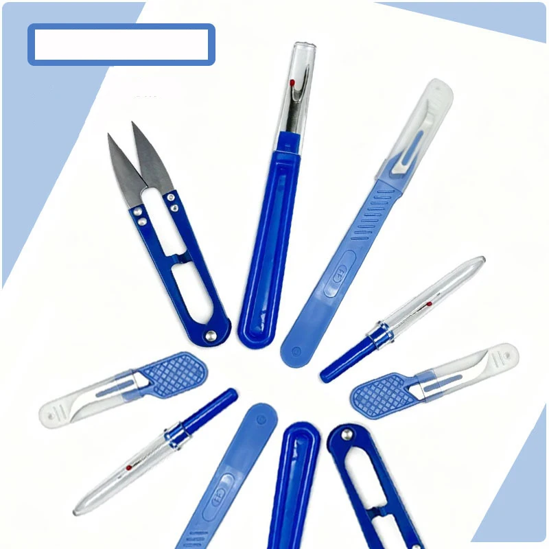 5-teiliges blaues Nähmaschinen-Set, einschließlich Fadenentfernungsmaschine, Nahtentfernungsmaschine und Schere zum Entfernen von Nähten