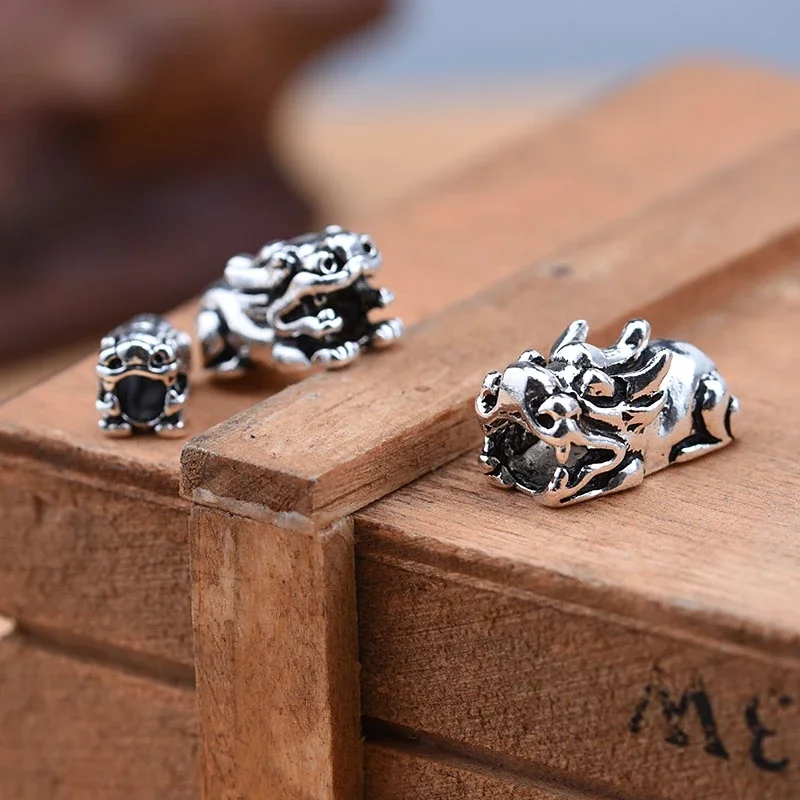 925 sterling silver Thai silver PiXiu beads lucky fortune transfer PiXiu beads handmade DIY beaded bracelet accessories