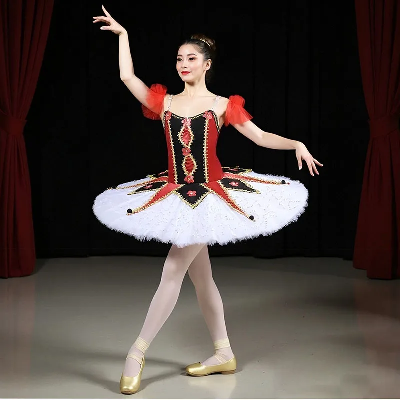 adult-kids-flower-girls-professional-ballet-tutu-dress-women-princess-platter-pancake-swan-lake-ballerina-stage-dance-costume