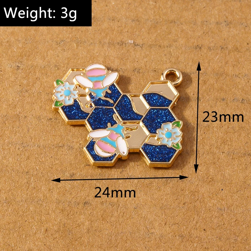 10pcs Cute Enamel Honeycomb Bee Charms Pendant for Making Neckalce Earrings DIY Jewelry Accessories Supplies