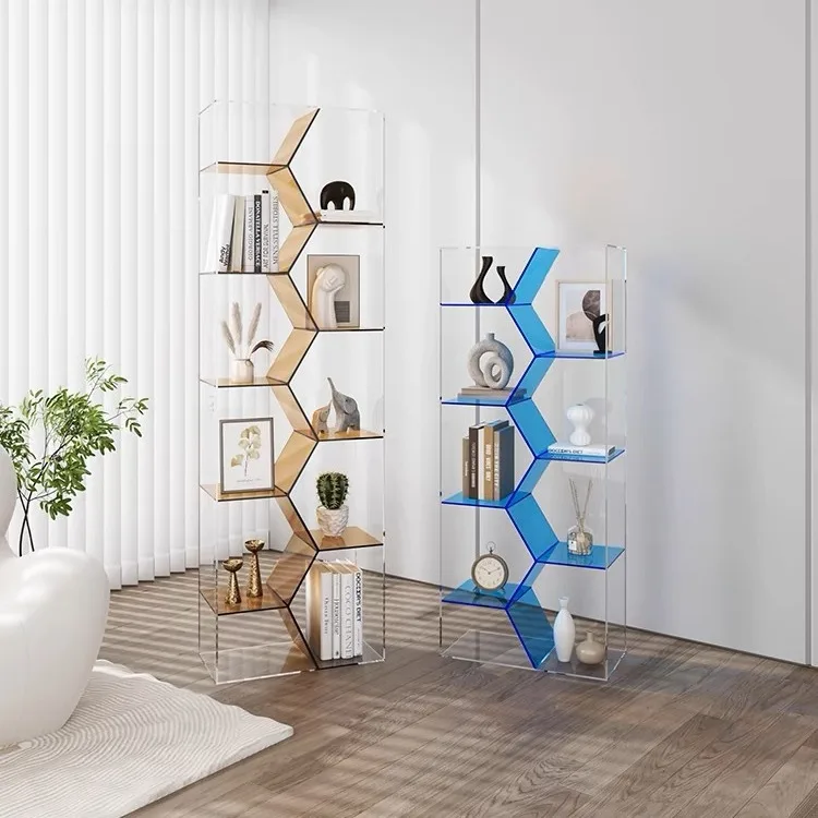Light luxury household transparent bookcase Solid wood small bookshelf Simple floor shelf combination Integrated wall storage