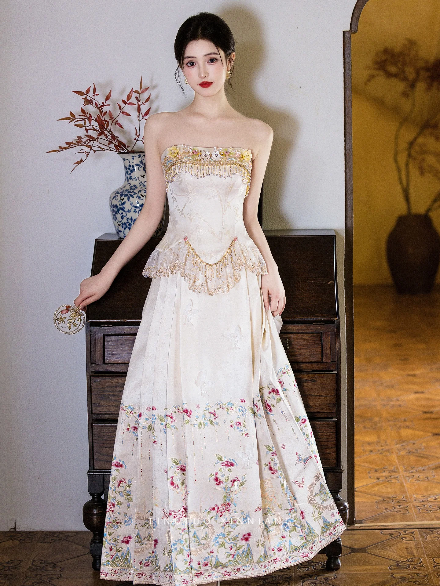 

Chinese Sle Hanfu Wedding Dr Set Waist Skirt Engagement Ceremony Dr Daily Wear Hand Embroidered Ball Gown