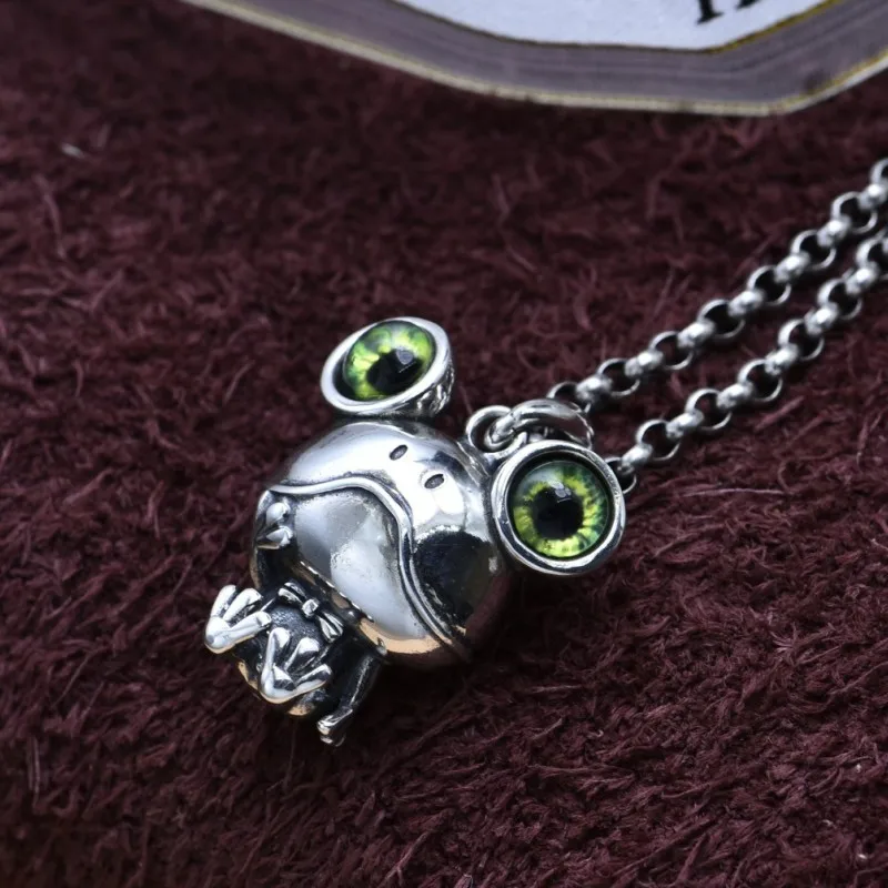 Genuine S925 Sterling Silver Pendants for Women Men New Fashion Creative Vintage Casual Cute Frog Pure Argentum Punk Jewelry