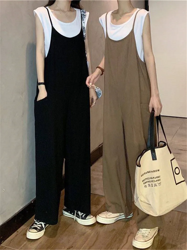 

plus Size Korean Style Sleeveless Top And Pants Set Women Summer Fashion Casual One-Piece Pants Two-Piece Set for Heavy Girls