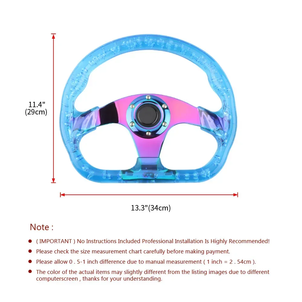 12.5inch 320MM Multi-color Heart-shaped Transparent Universal Acrylic Racing Aluminum Bracket 6 Holes Sports steering wheel