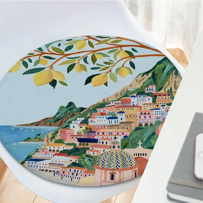 Barcelona Santorini Italy Japan Nordic Printing Dining Chair Cushion Circular Decoration Seat For Office Desk Cushions Decor