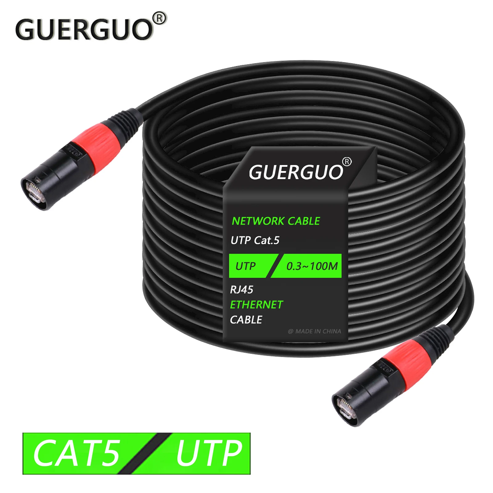 

0.3M-100M Unshielded CAT5/CAT5E RJ45 Stage Ethernet Extension Cable Outdoor&Indoor LAN Network UTP Cable with Zinc Alloy Plug