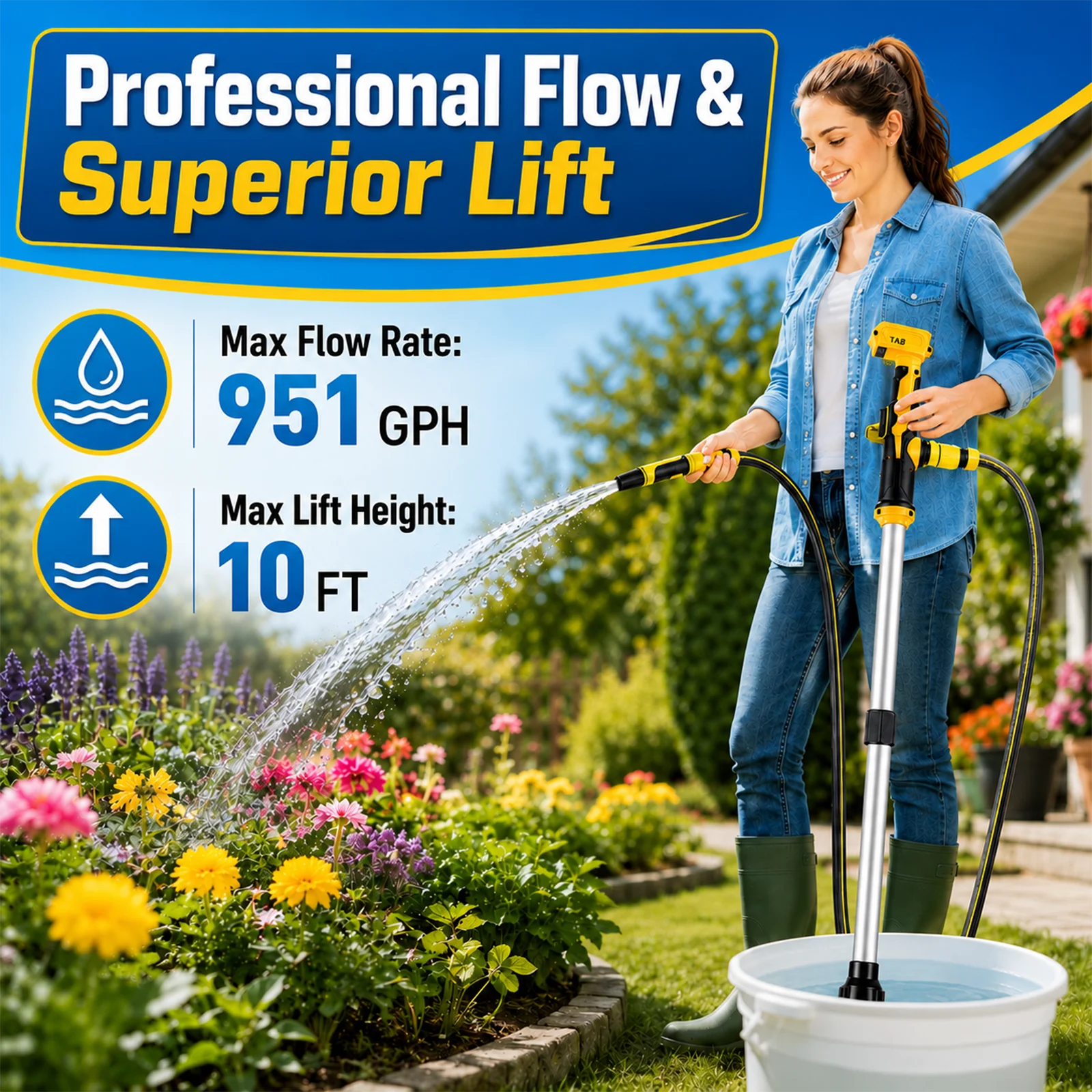 Cordless Stick Water Transfer Pump Compatible With Dewalt 20V Battery, 950 GPH Portable Submersible Pump For Pool/Garden/Boat
