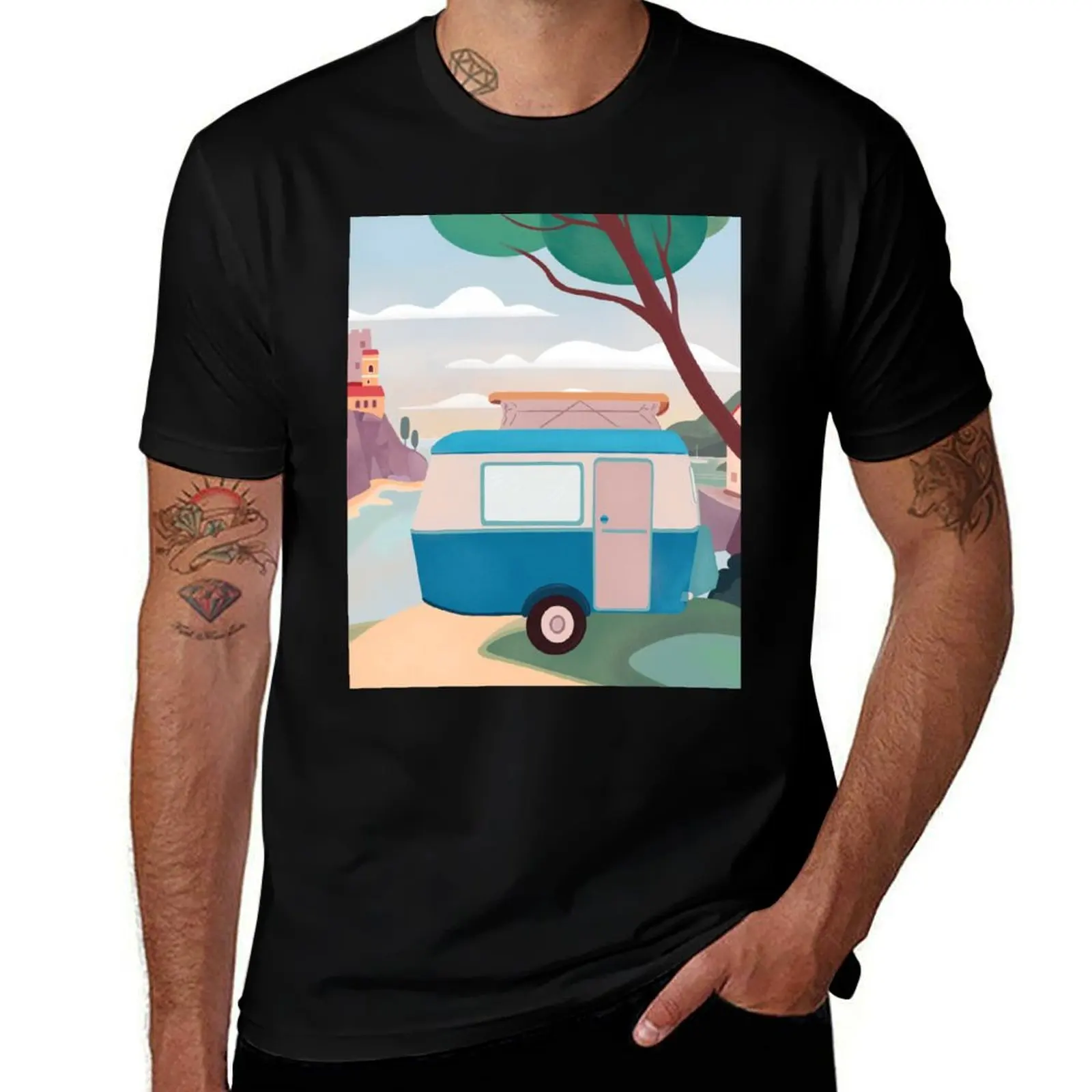Vintage Caravan by the Sea T-Shirt UV Sun Protection Tee Shirt T-Shirt
