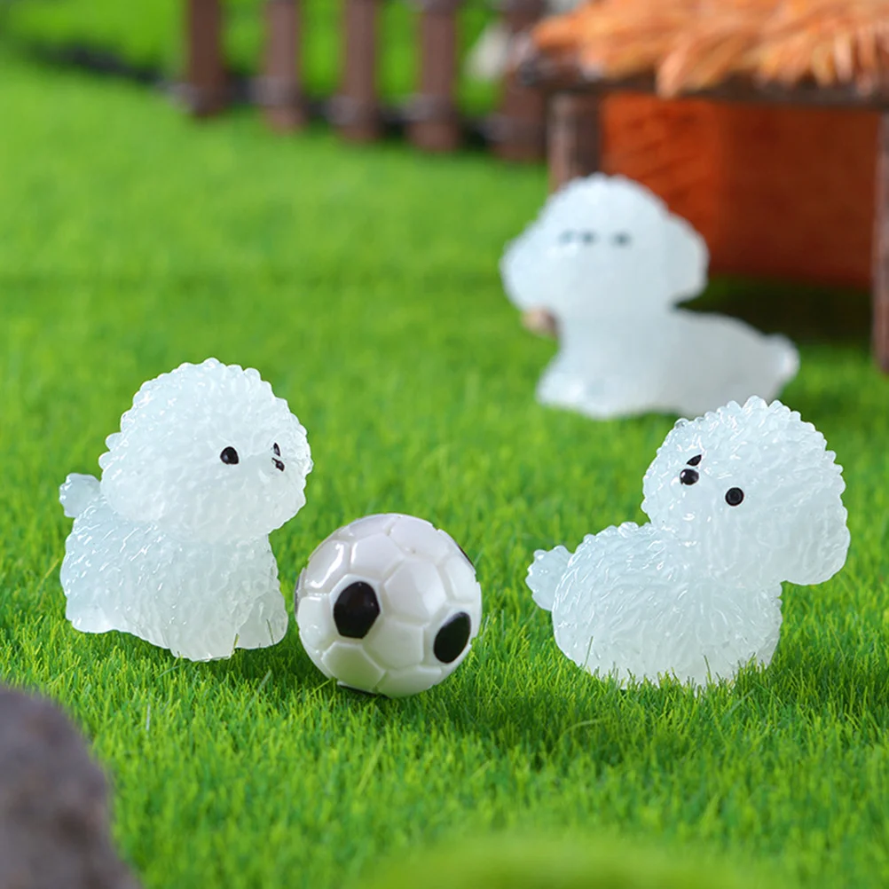 12 Pcs Mini Dog Figures Toy Glow-in-the-dark Puppy Micro Landscape Fairy Garden Ornament Resin Decoration Outdoor Moss White