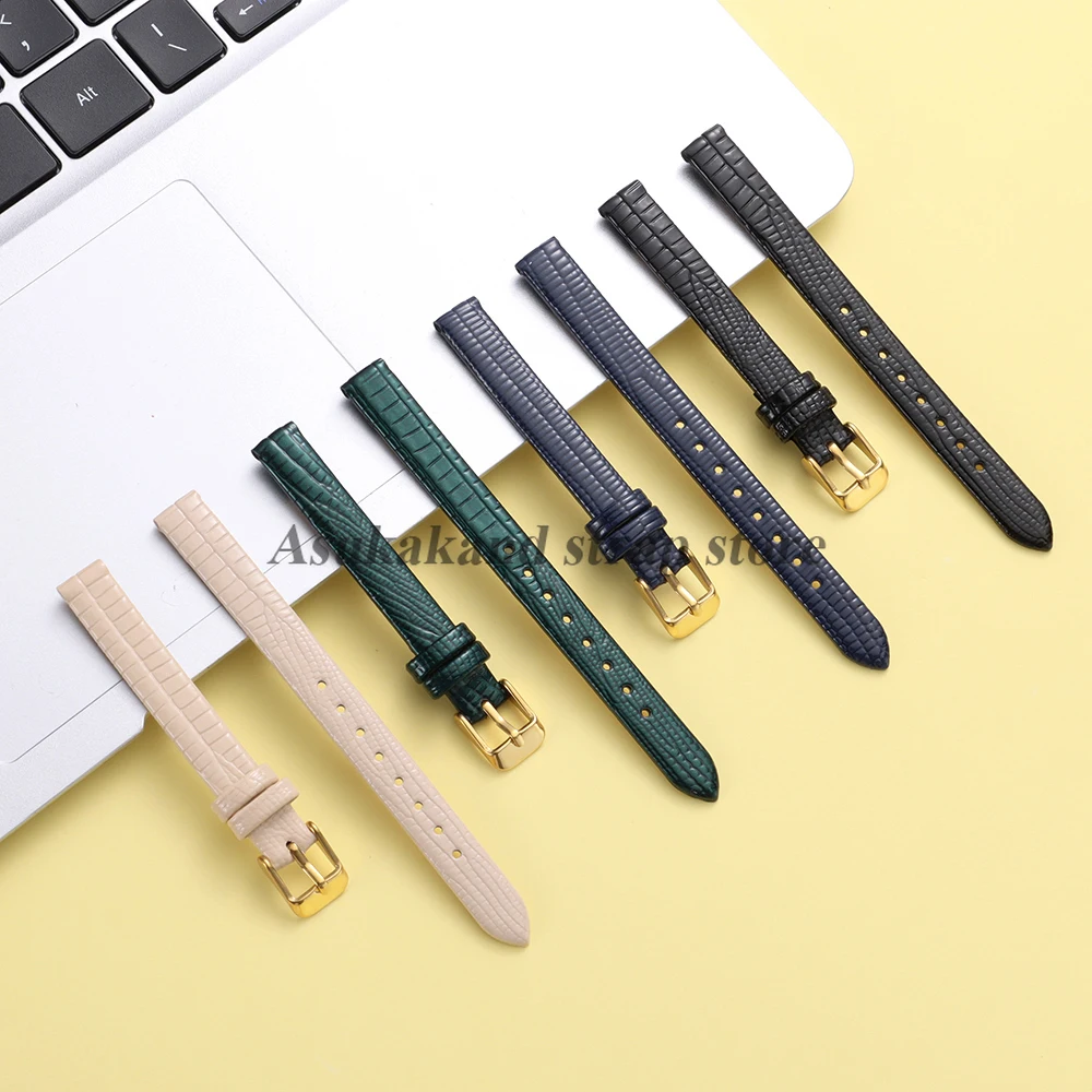 10mm 12mm 14mm 16mm Lizard-Patterned Thin Leather Watch Band Universal Women Bracelets Small Size Gold Buckle Strap Accessories
