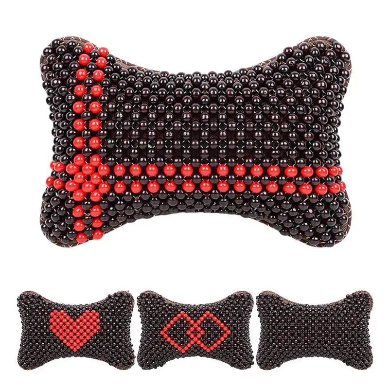 3D Wooden Beads Neck Pillow Breathable Strap Removable Cover Neck Pillow automotive  summer cervical headrest For Driving Seat