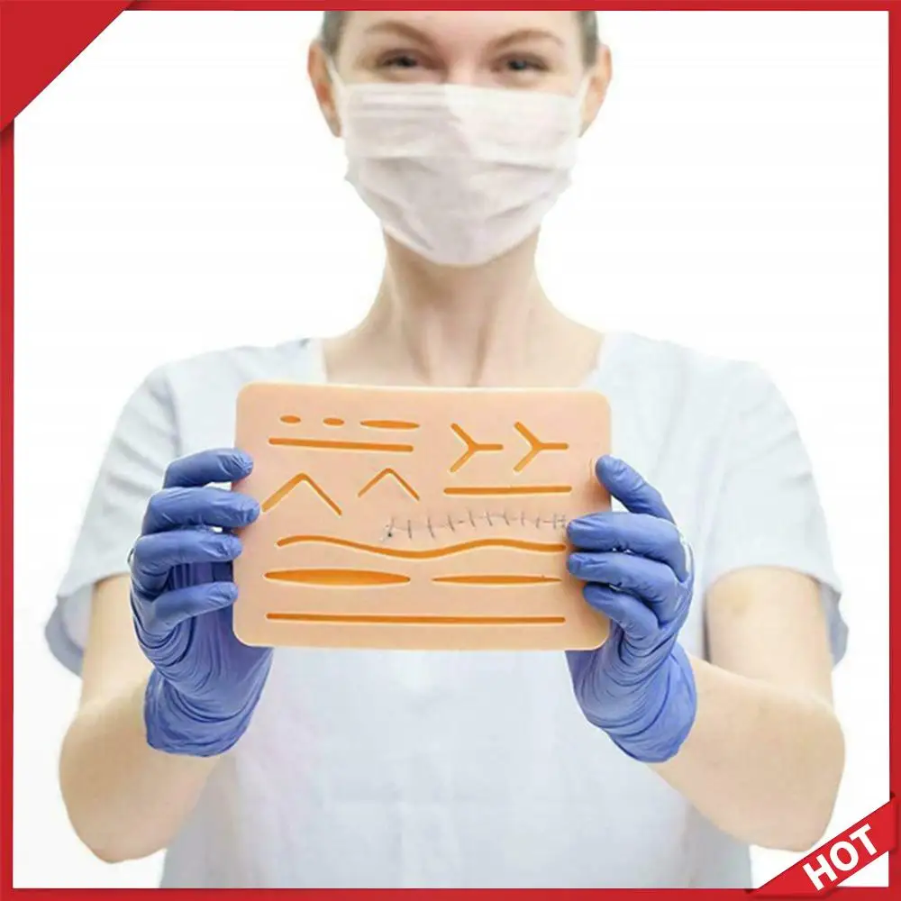 

Многоразовый силиконовый тренажер для наложения швов: модуль для обучения наложению швов на кожу, имитирующий травматические раны человека, с сумкой для тренировок