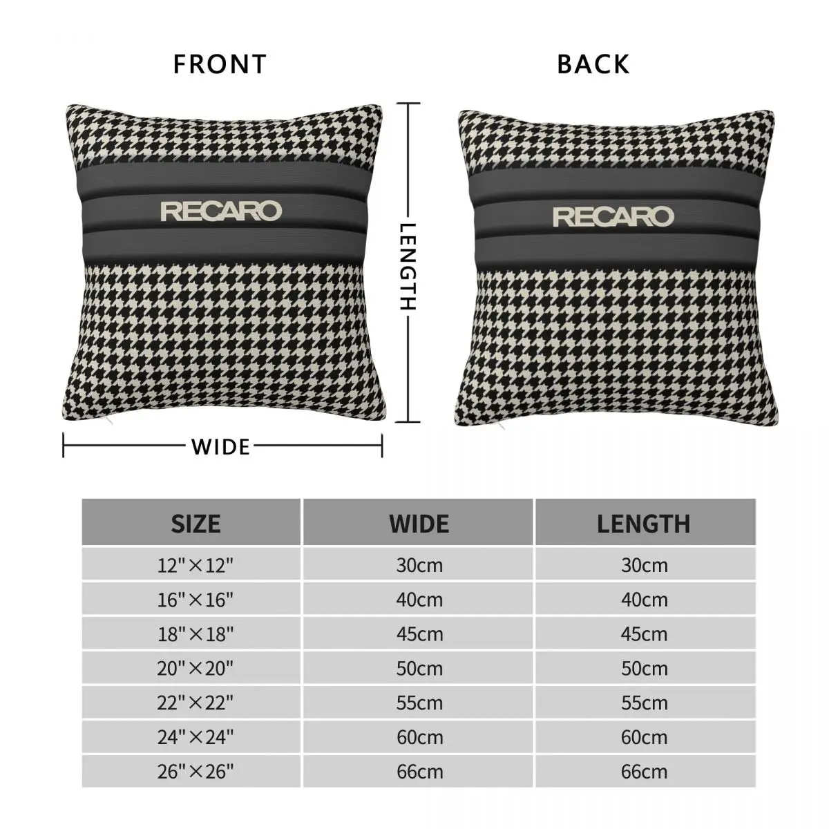 Recaro Seat Houndstooth Square Pillowcase Polyester Linen Velvet Pattern Zip Decorative Pillow Case Room Cushion Cover