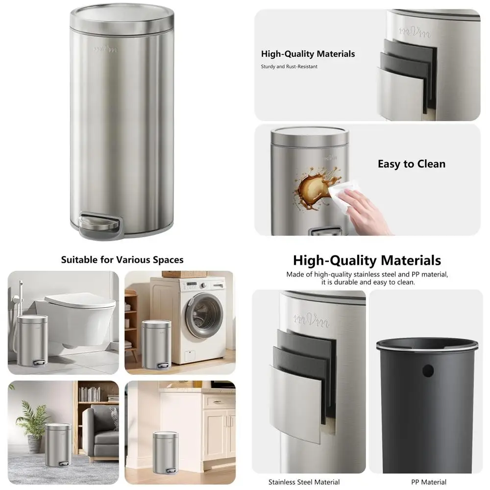 

8-галлонный мусорный бак с педалью и крышкой, устойчивый к отпечаткам пальцев, из матовой нержавеющей стали, подходит для кухни, офиса, дома, гостиной