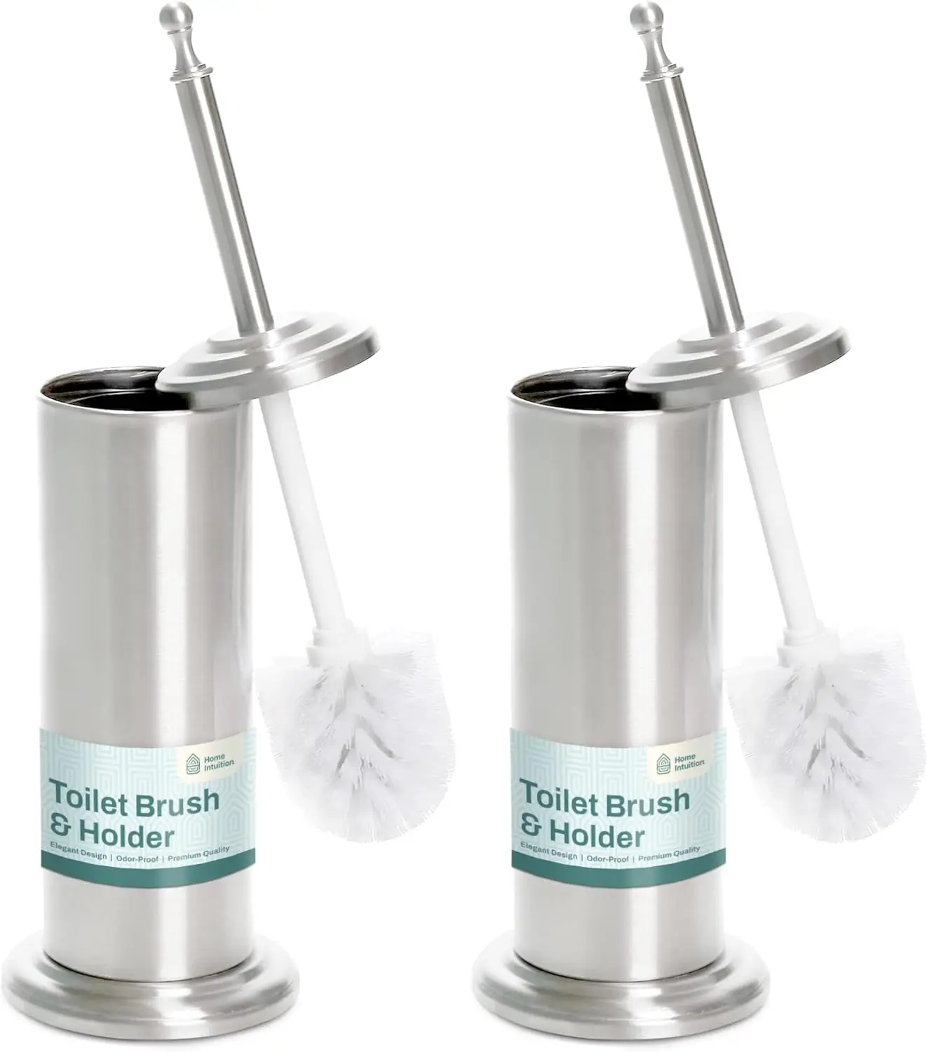 

2 Pack StainlSteel Modern Toilet Brush & Holder Set Bathroom Bowl Cleaner Brush with Caddy