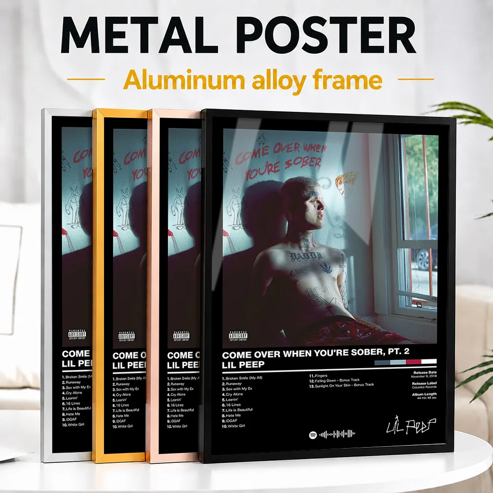 Lil Peep - Come Over When You're Sober, Pt. 2 Framed Metal Print Customized Photo Colorful Soundwave Style Wall Art For Studio