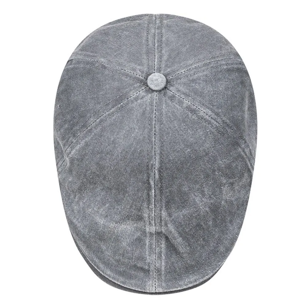 Side Letter Sticker Newsboy Cap Cotton Solid Color British Painters Hat Short Brim Breathable Duckbill Hats for Men Women