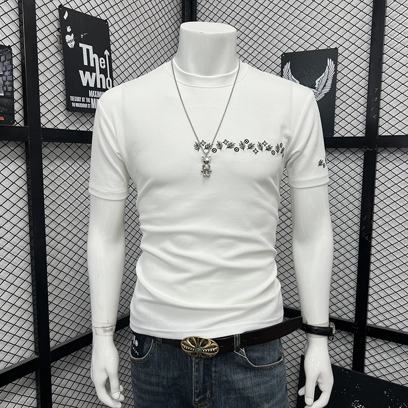 

Men Embroidered Floral Print T Shirt American Street Style Loose Fit Casual Hip Hop Trendy Unisex Summer Cotton Short Sleeve Tee