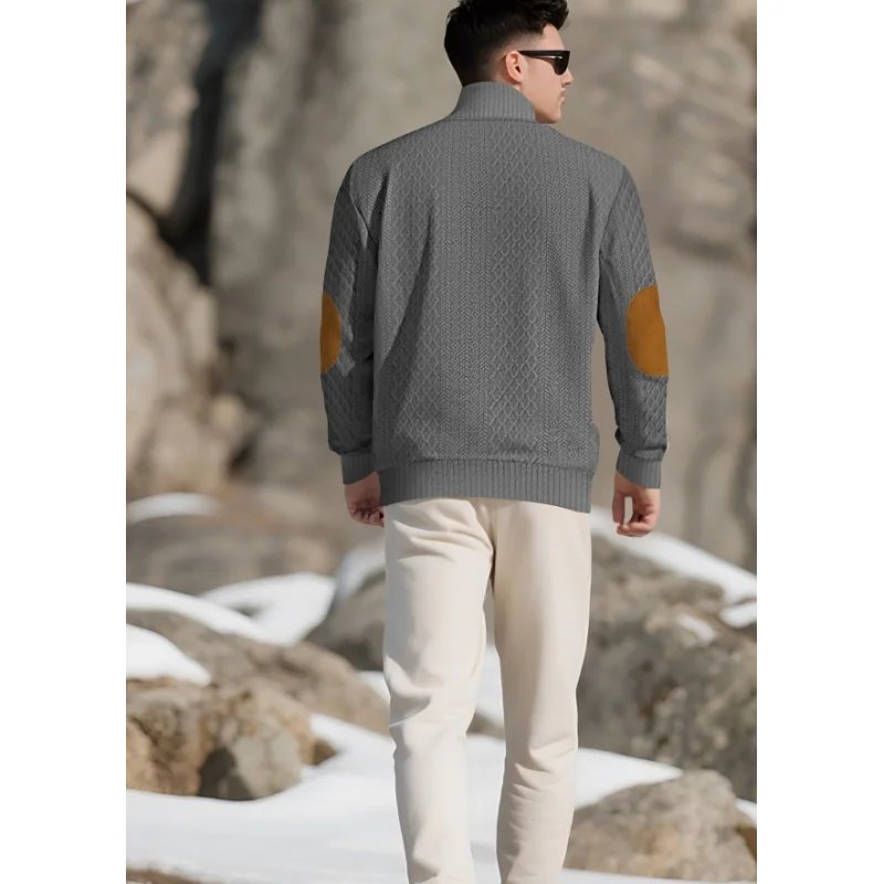 Осень-зима, мужская жаккардовая вязаная толстовка с длинными рукавами, повседневная толстовка с воротником-стойкой, евро 5XL, уличная мужская одежда B0059