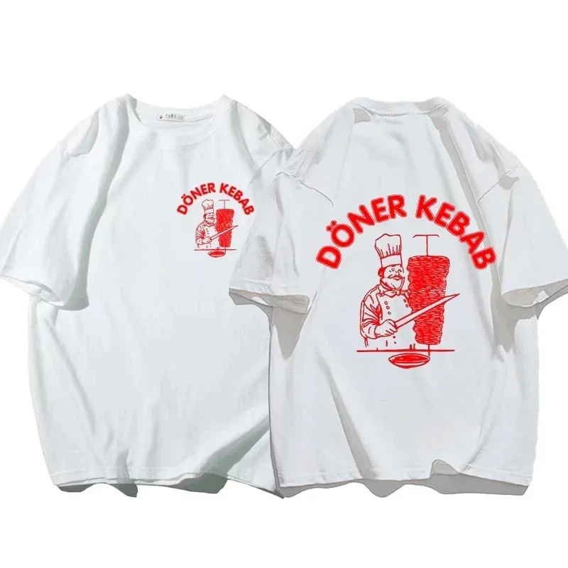 Doner Kebab Print T-shirt Chef Graphic Tee Unisex Men Women Casual Crew Neck Cotton Short Sleeve Food Lover Streetwear Tops