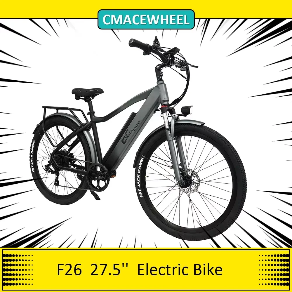 

Электрический велосипед CMACEWHEEL F26, 750 Вт, сильная мощность, 48 В, 17 Ач, литиевая батарея, шины 27,5*2,1 дюйма, городской электровелосипед, диапазон 110 км, серебристо-серый