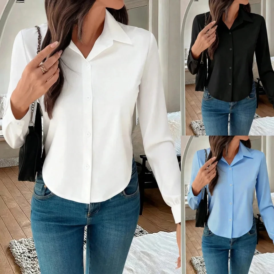 

2026 Spring New Elegant Design Fashion Versatile Women Fashion Casual Stripes Lapel Long Sleeve Shirt