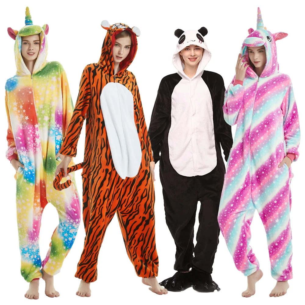 Zipper Animal Onesie Warm Flannel Pajama Couple Anime Monster Kigurumis Women Men Pajama Halloween Outfit Winter Unisex Homewear