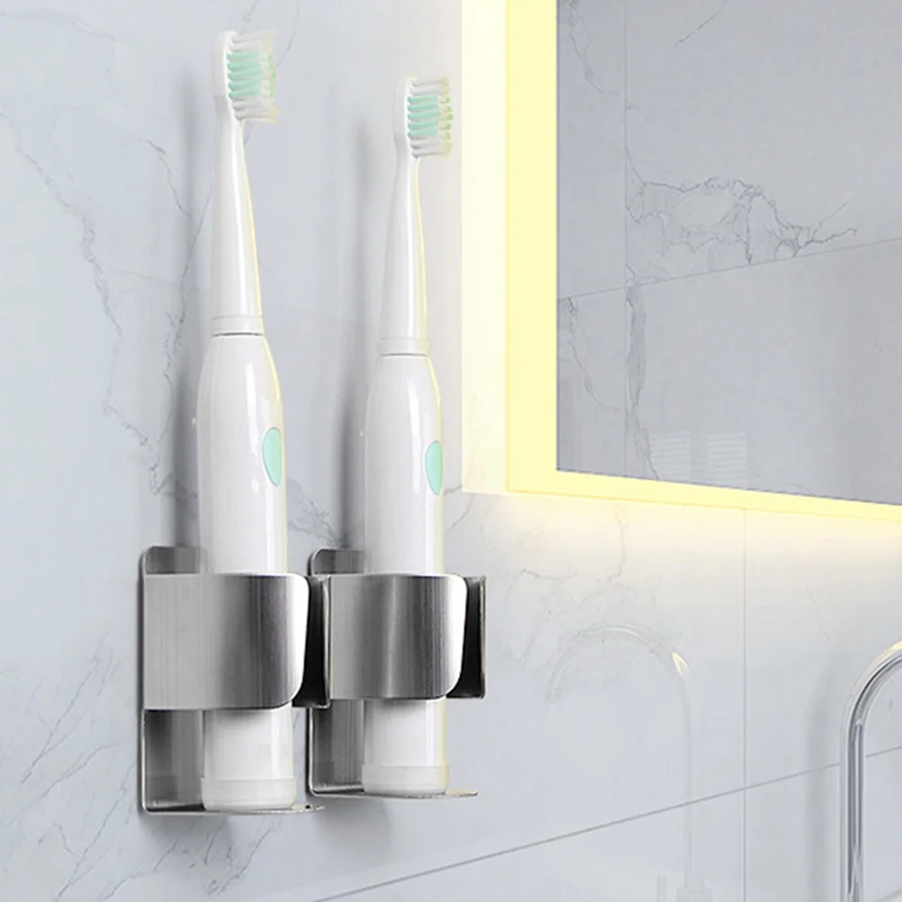 2pcs Silver Stainless Steel Toothbrush Shelf Electric Toothbrush Stand Storage Rack Punch Free Wall Mount Toothbrush Holder