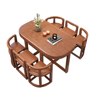

Solid Wood Dining Table and Chair Combination Simple Modern Home Small Apartment Space Saving 1.3 Meters Dining Table