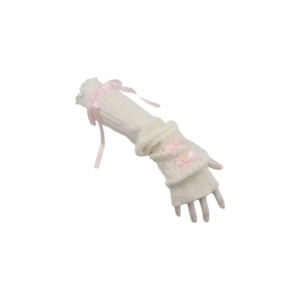 Manicotti elastici in maglia con fiocco stile balletto Y2K guanti lunghi mezze dita scaldamuscoli dolci stile coreano accessori di abbigliamento
